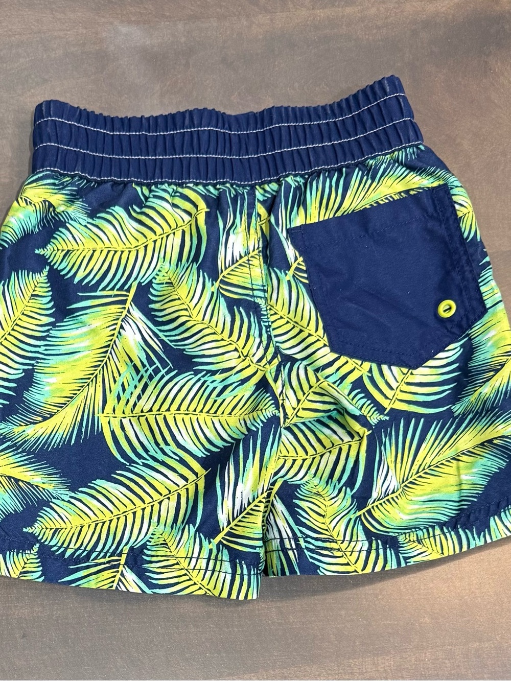 Crazy 8 Boys 2T Tropical Palm Leaf Swim Trunks | Navy Green Swim Shorts - Picture 3 of 4